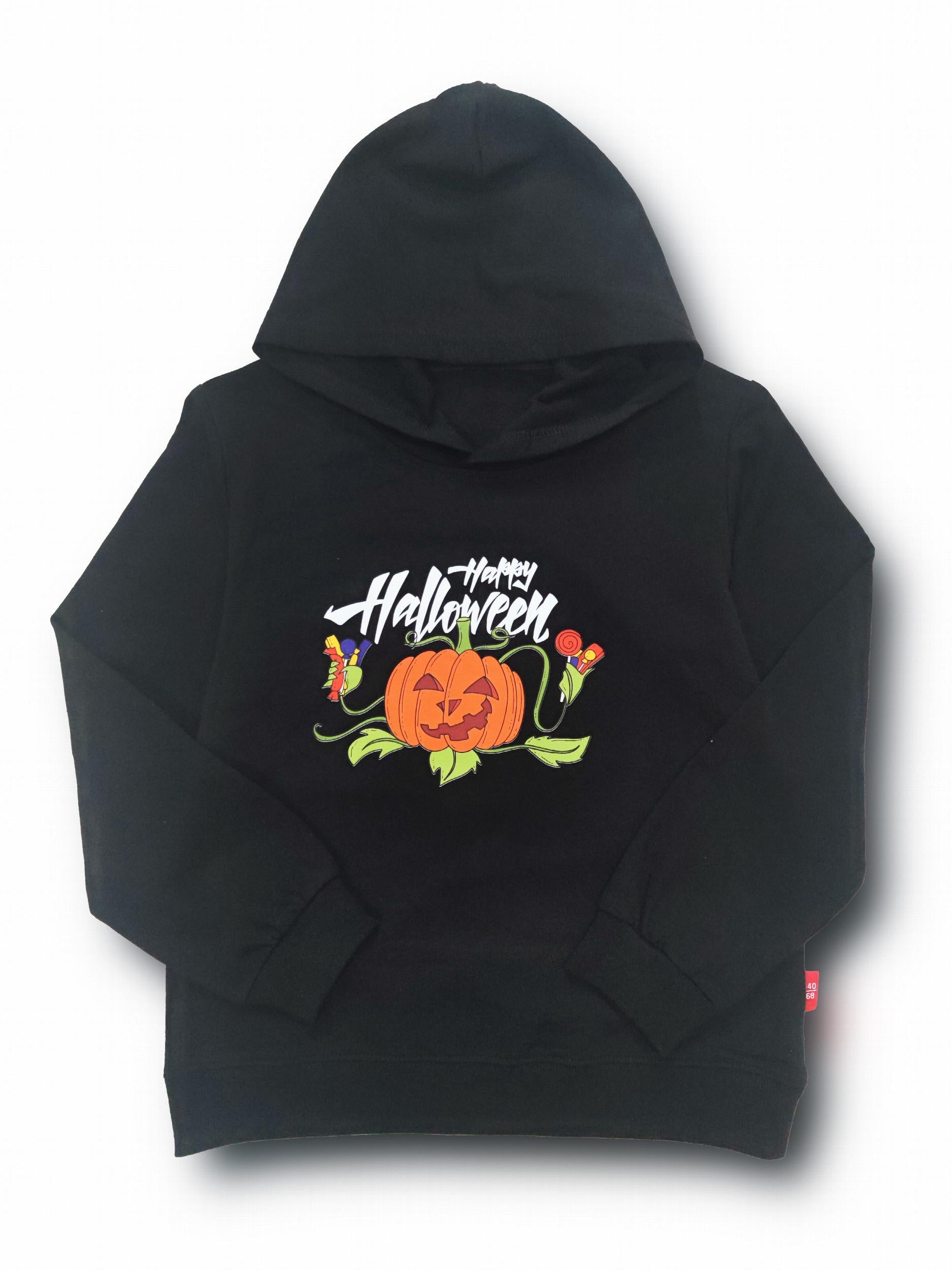 Happy Halloween Pumpkin Print Boys Casual Pullover Long Sleeve Hoodie