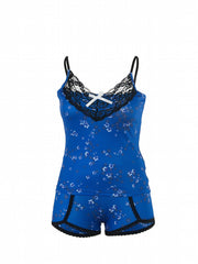 Floral Print Pajama Set Lace Stitching Cami Top & Shorts