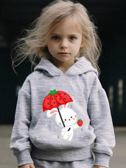 Girls Rabbit Pattern Hooded Sweatshirt and Sweatpants Set