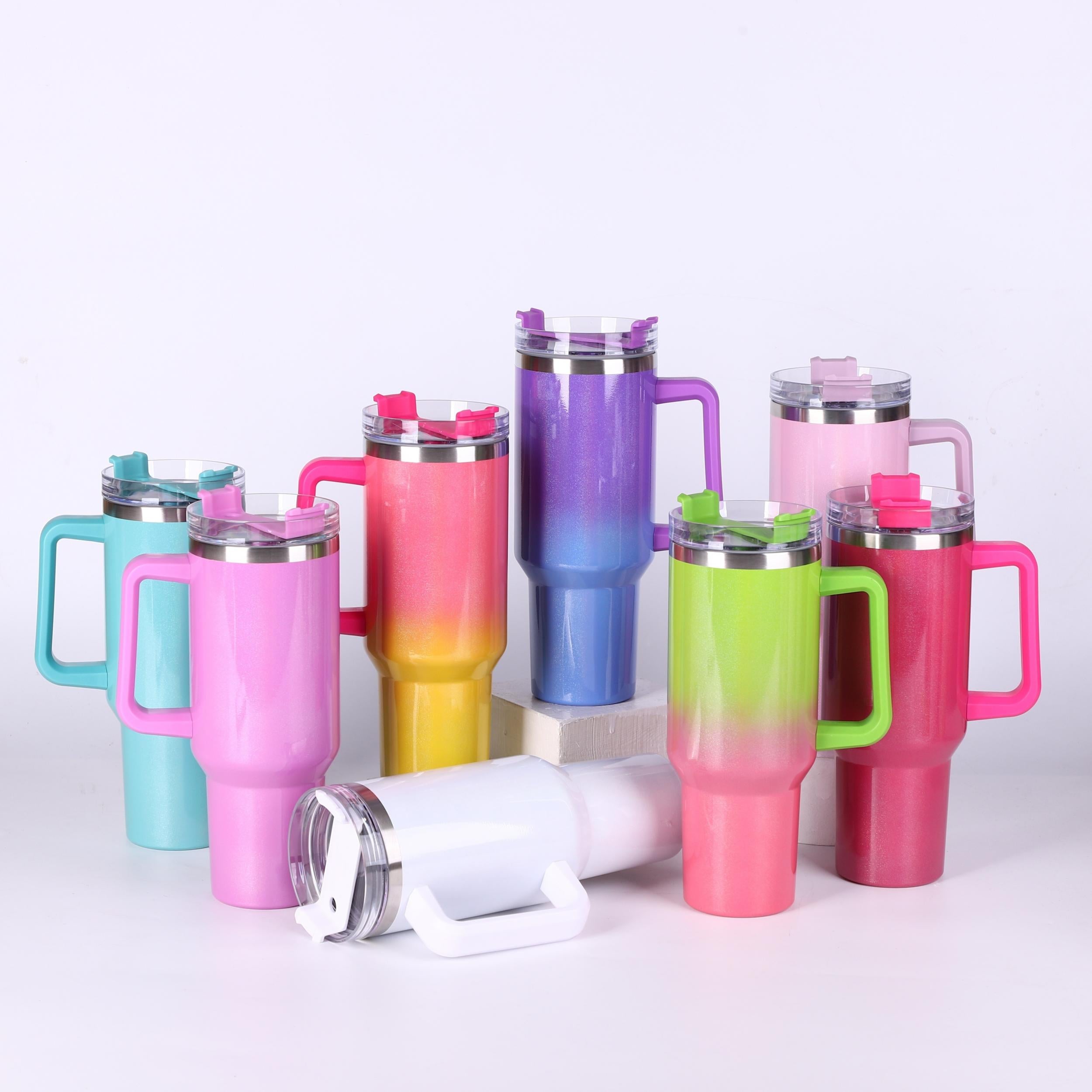 40oz Stainless Steel Tumbler with Handle and Straw