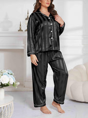 Striped Satin Shirt & Pants Pajamas 2 Piece Set