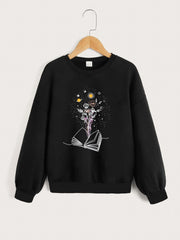 Floral Moon Graphic Sweatshirt for Toddler Girls