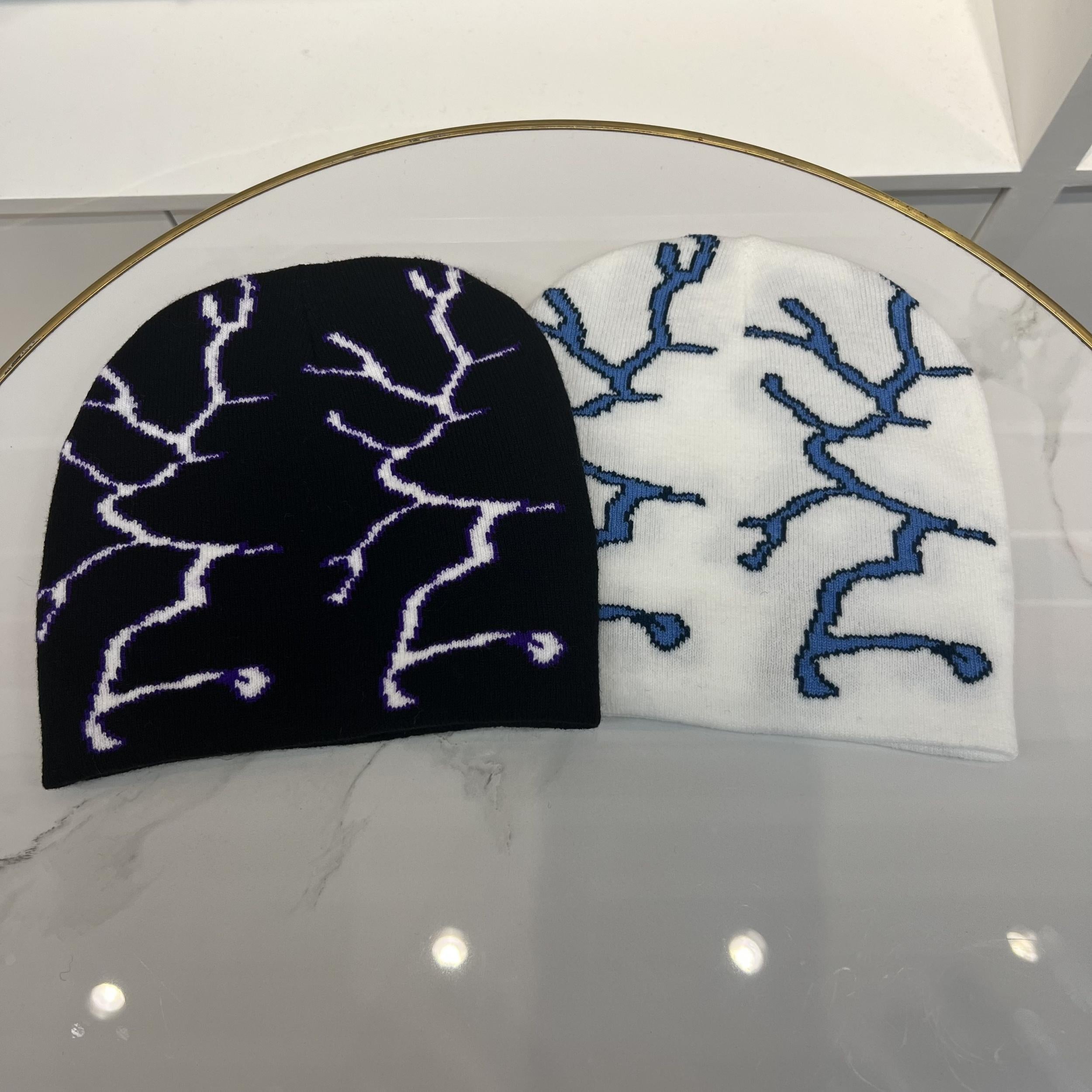 Winter Beanie Hat with Lightning Embroidery