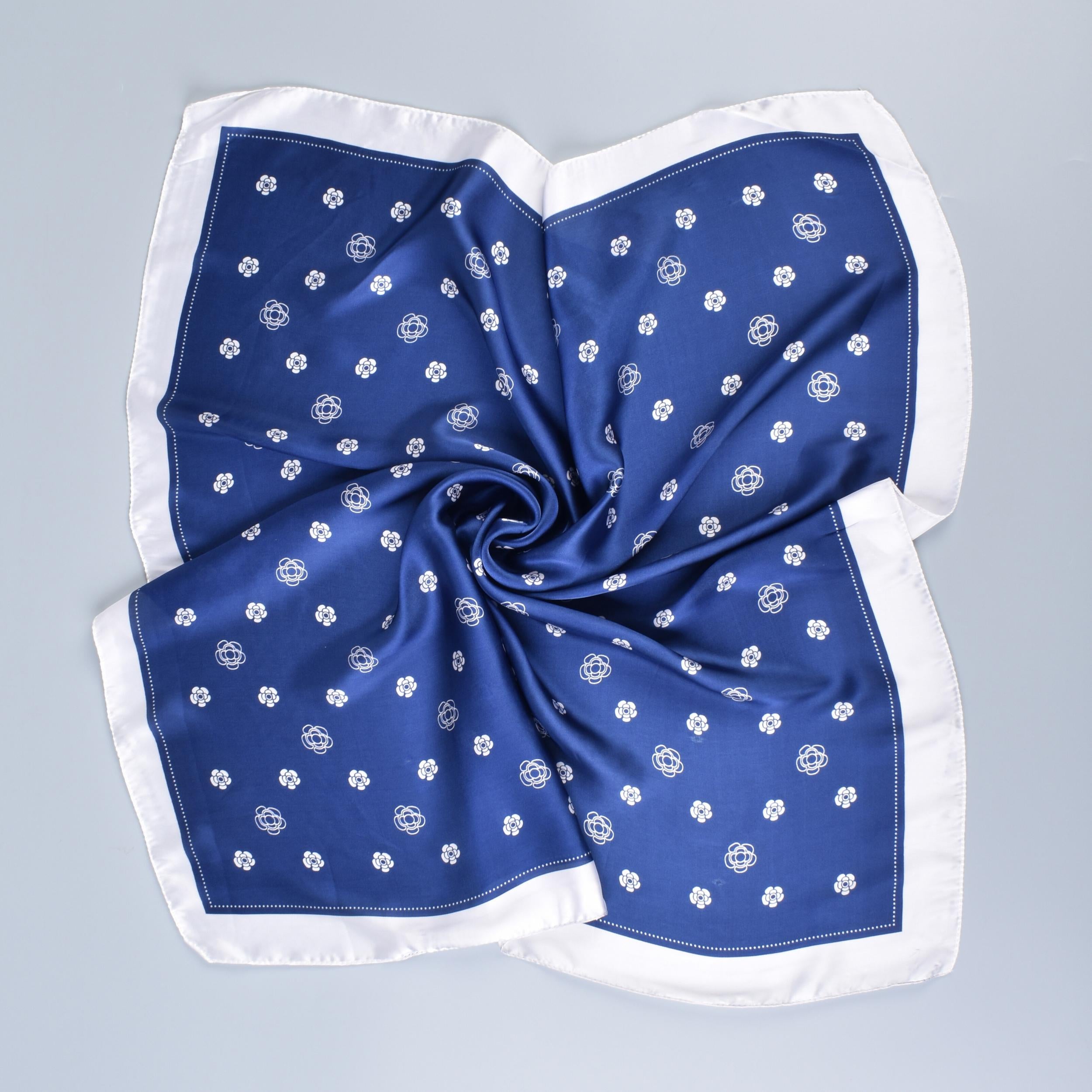 Camellia Printed Bandana Classic Square Scarf Satin Neckerchief Silk