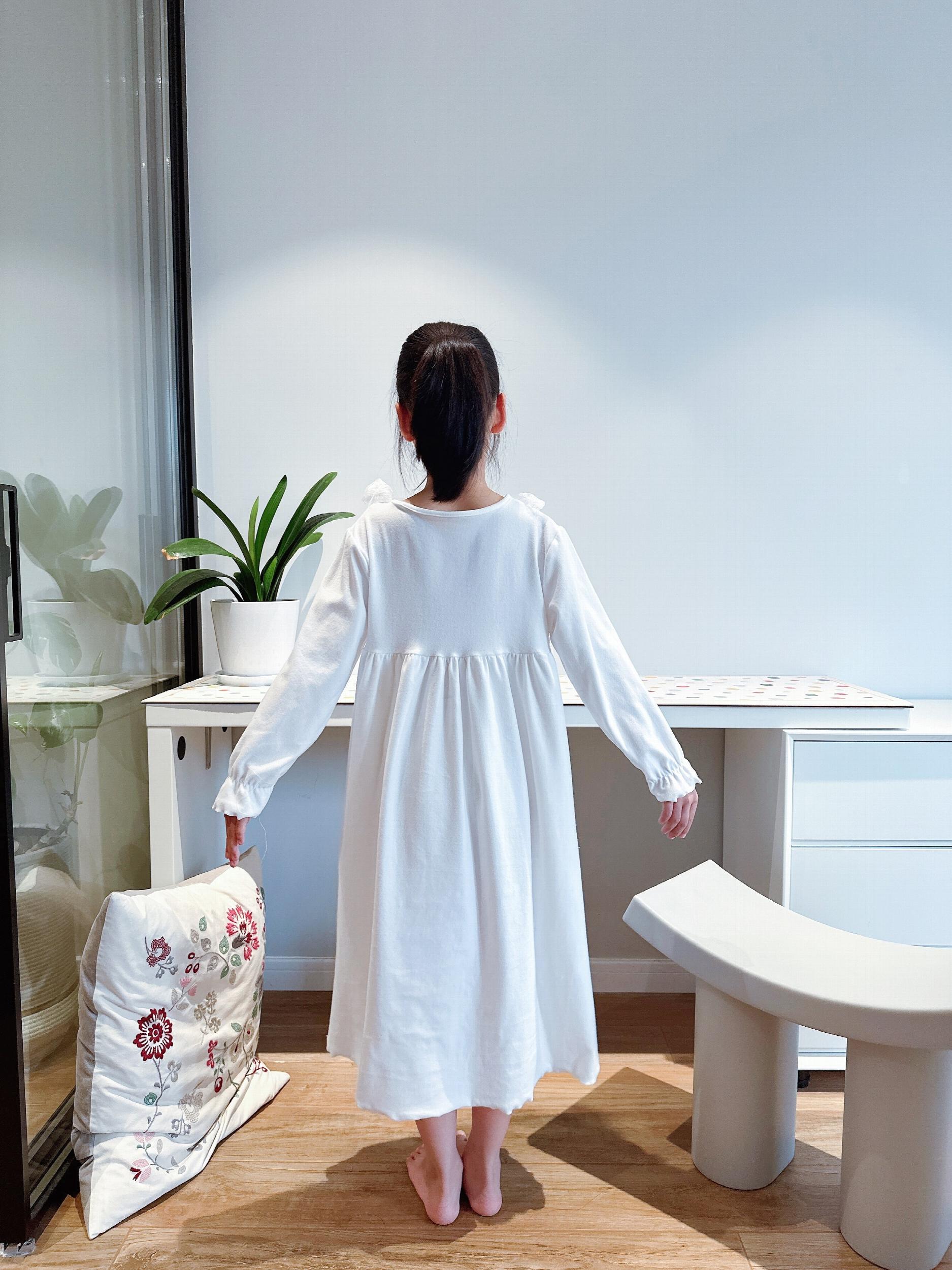 Girl's Floral Nightgown Letter Print Long Sleeve Lace Collar PJ