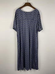 Floral Print Boho Plus Dress Short Sleeve Round Neck Pockets