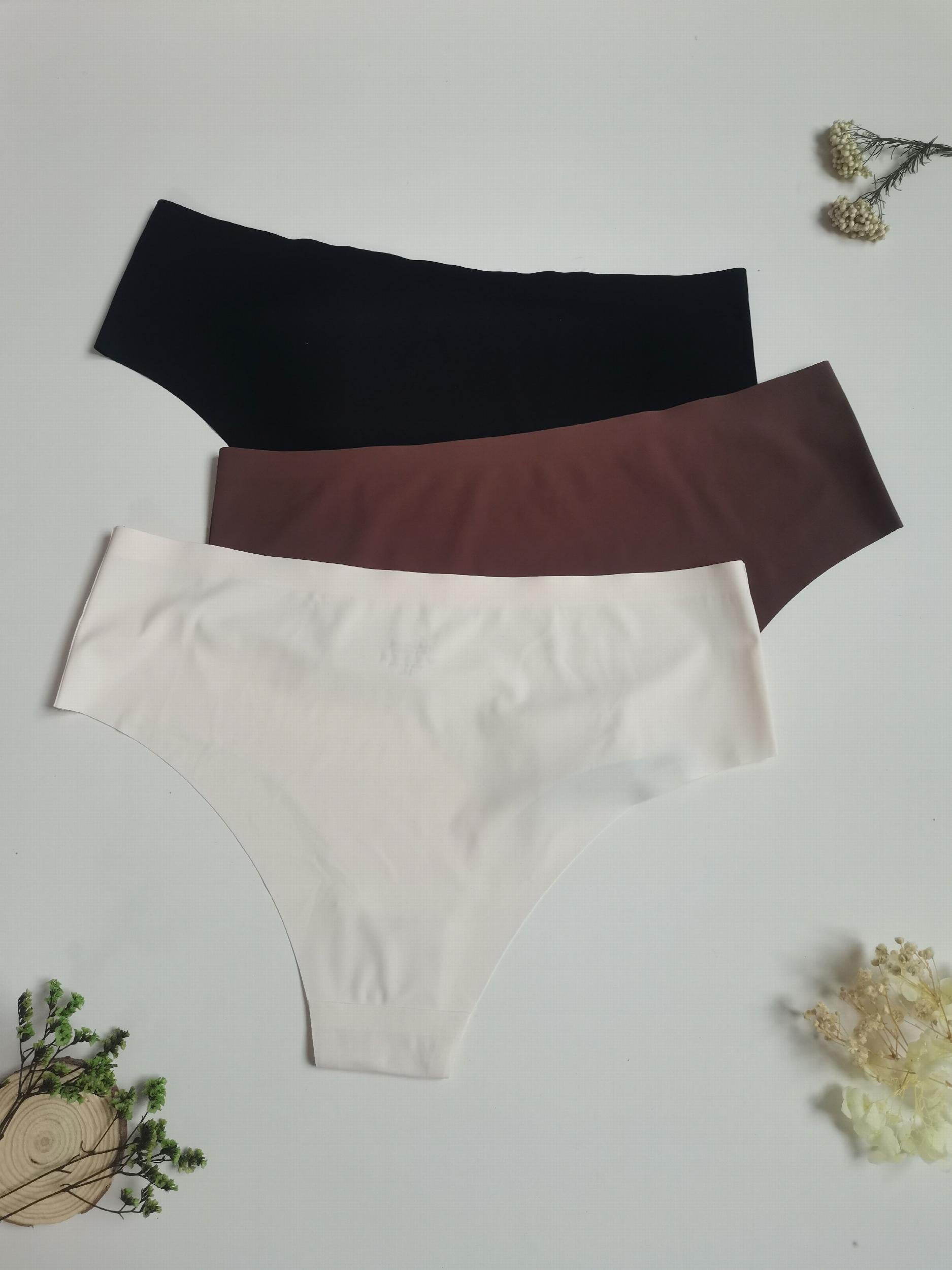 3 Pack Plus Size Basic Panties Set Women's Plus Solid Seamless Briefs