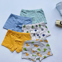 5pcs Cartoon Monster Print Boy's Boxer Briefs Elastic Waist Shorts