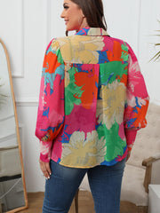 Vacay Blouse Women's Plus Floral Print Button Up Long Sleeve