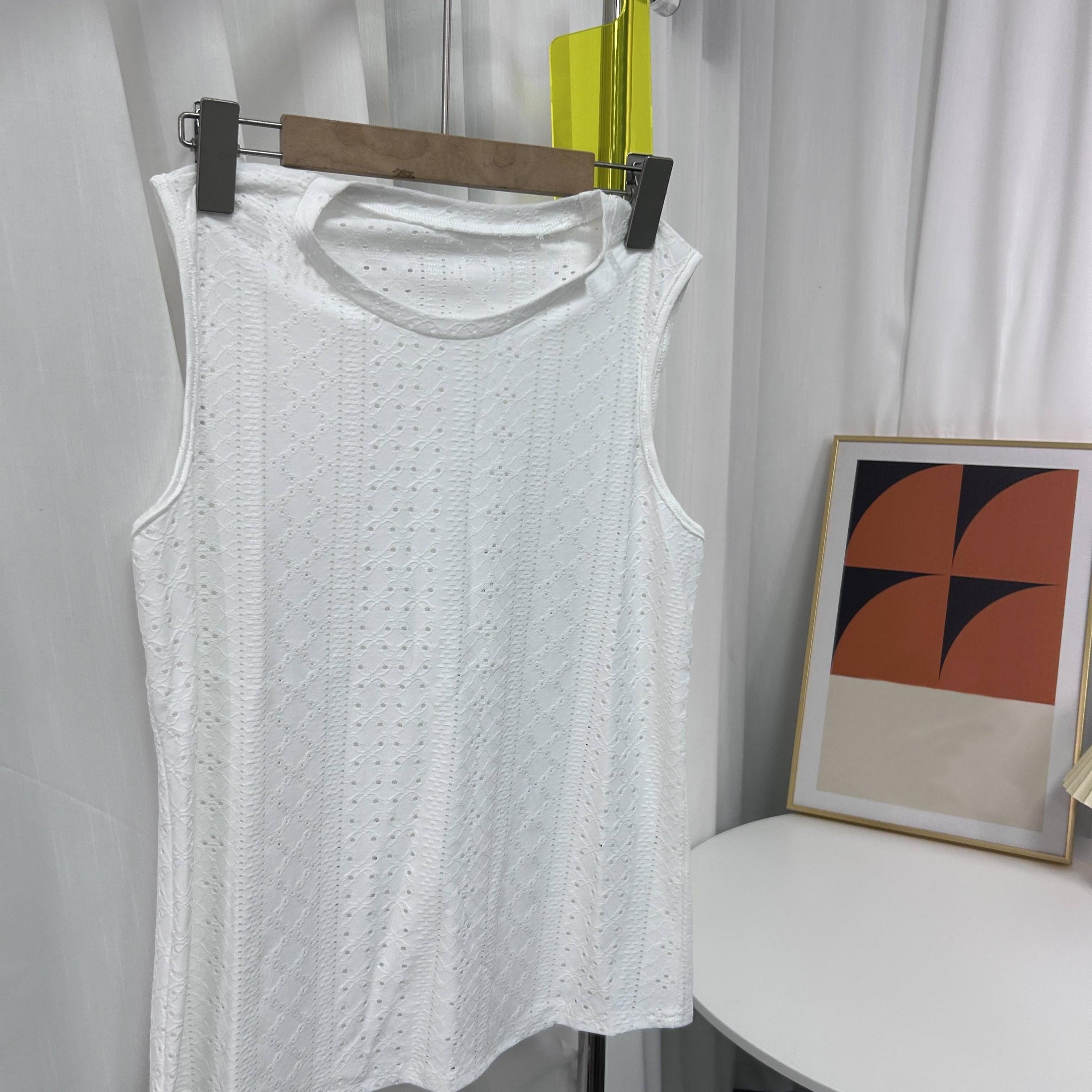 Eyelet Tank Top Sleeveless Crew Neck Summer Top