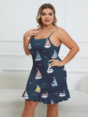 Cartoon Print Ruffle Trim Cami Sleep Dress