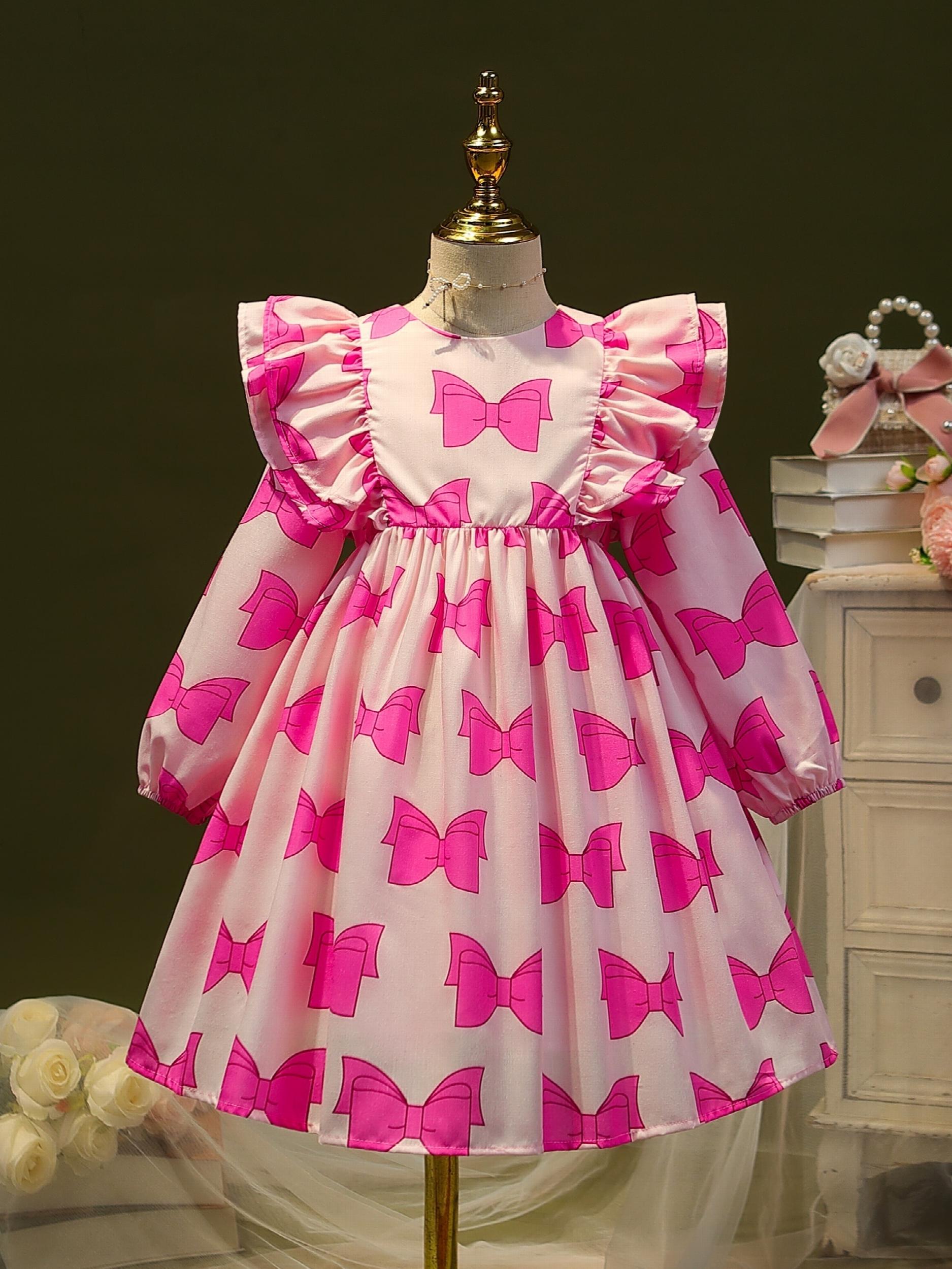 Girls' Bow Ruffle Long Sleeve Dress Spring/Autumn Casual