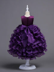 Kids Vintage Ruffle Lace Flower Dress Trailing Princess Dress