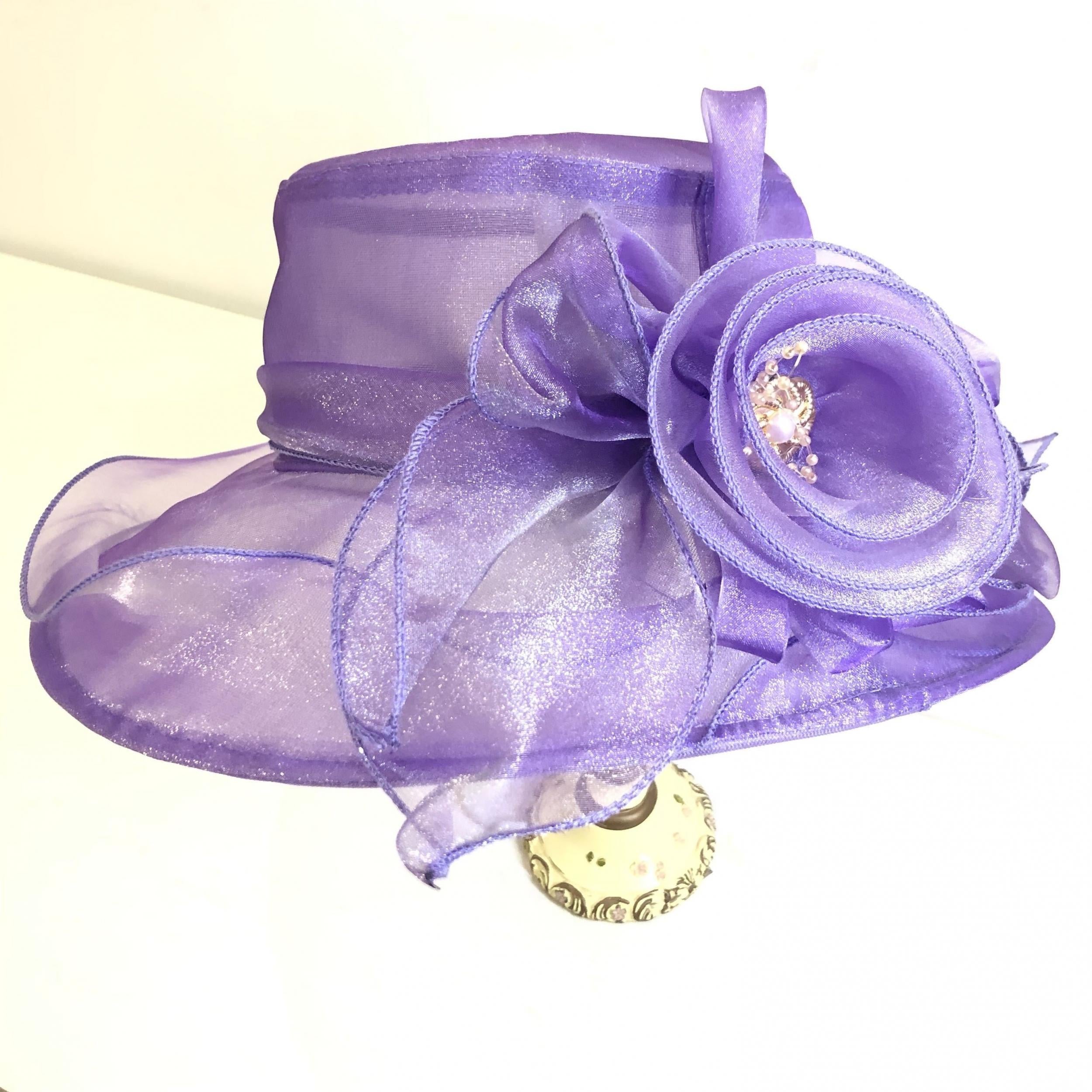Mesh Flower Decor Derby Hat Organza Sun Hat Church Hat For Wedding Bridal