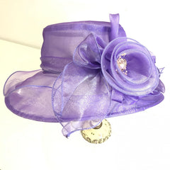 Mesh Flower Decor Derby Hat Organza Sun Hat Church Hat For Wedding Bridal