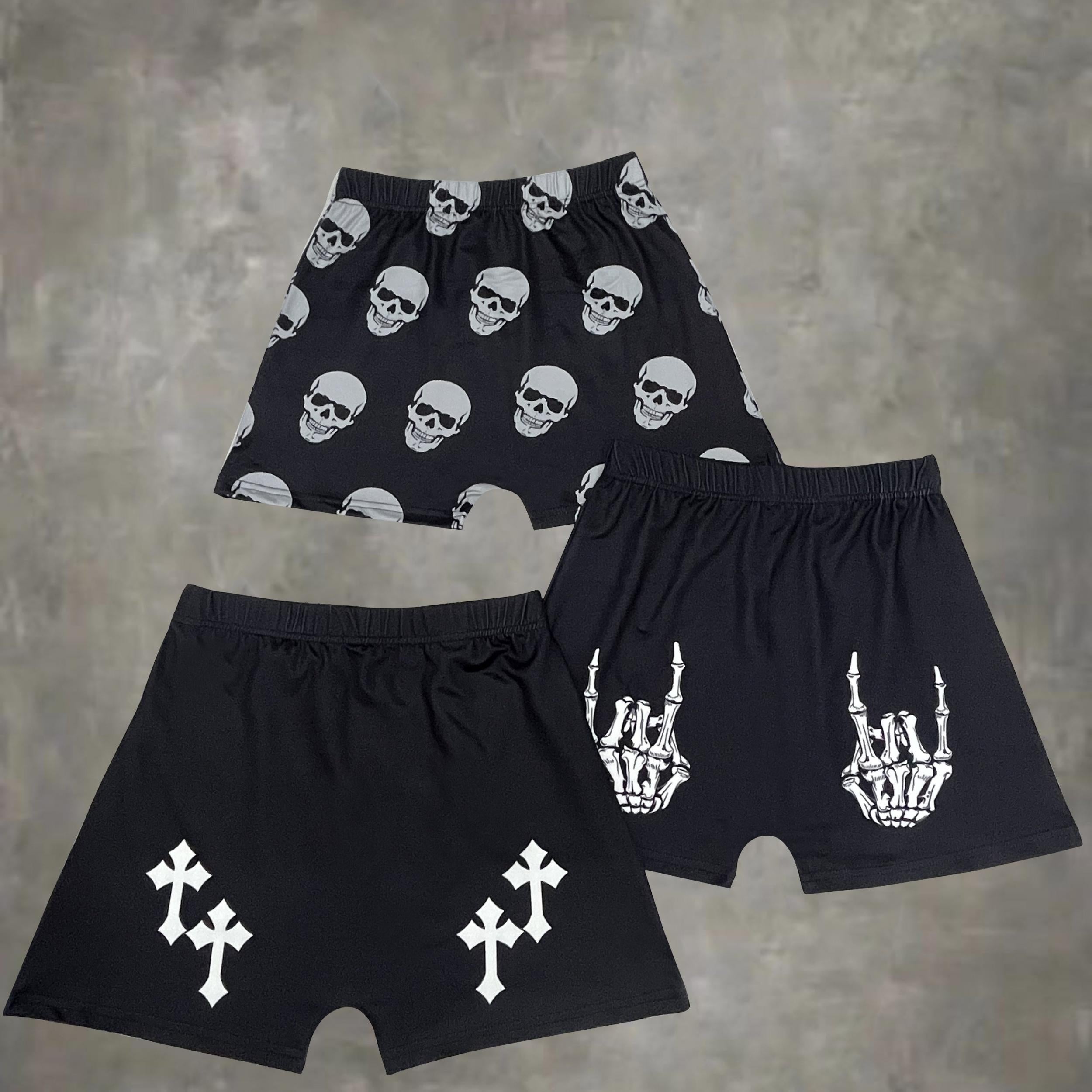 Gothic Skull Skeleton Hand Cross Print Women's Shorts 3-Pack