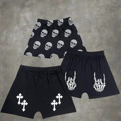 Gothic Skull Skeleton Hand Cross Print Women's Shorts 3-Pack