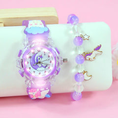 2pcs Unicorn Quartz Watch Set European American Sweet Style LED Night Light