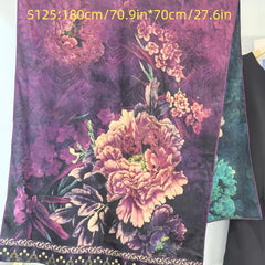 Chinese Style Purple Peony Floral Print Shawl Scarf Lightweight Silk