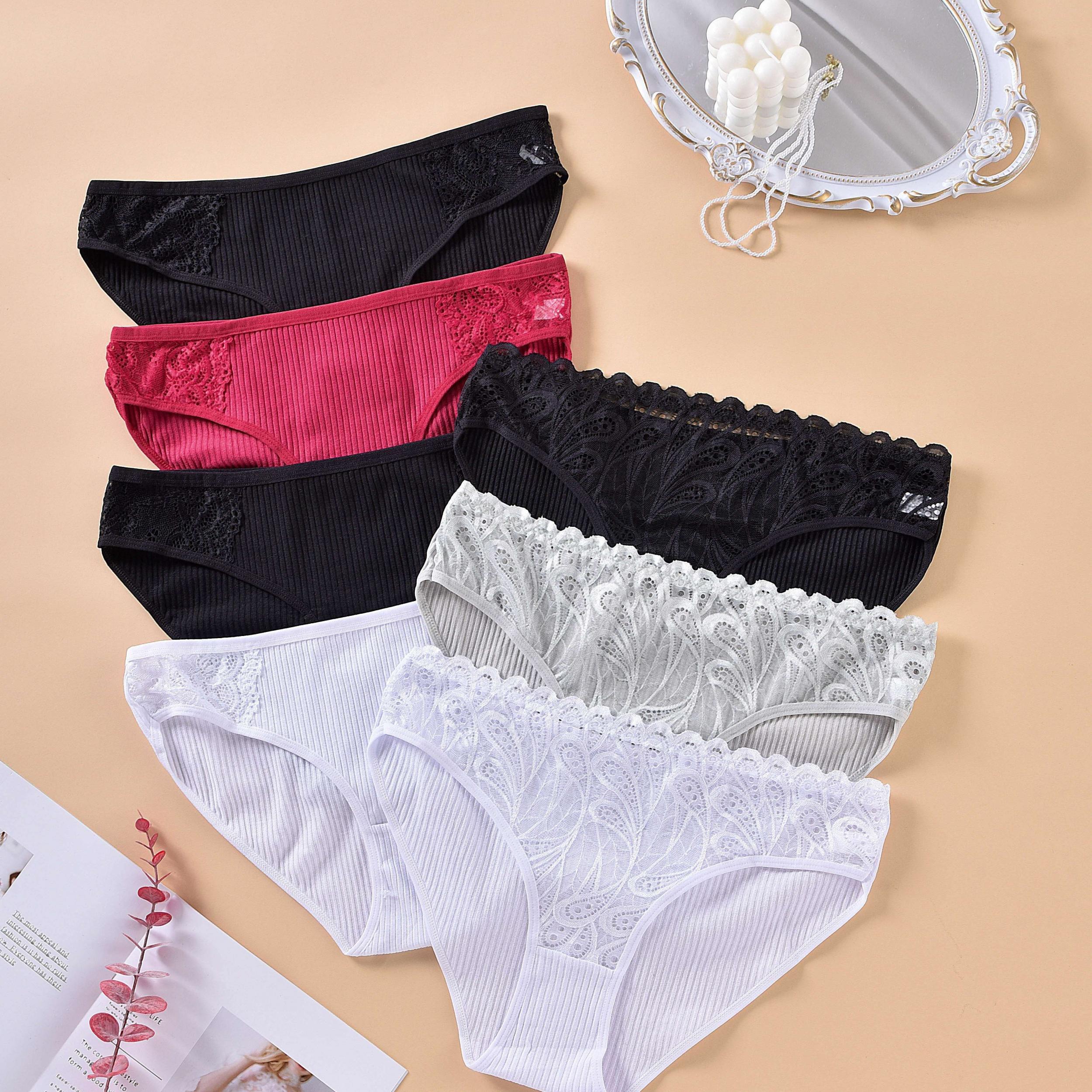 7 Pack Plus Size Underwear Set Women's Plus Ribbed Lace Panties Set
