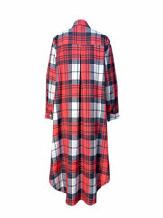Plaid Print Long Sleeve Button Up Shirt Dress