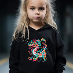Kid's Chinese Dragon Print Hoodie & Pants Set Girl's Sporty Clothes