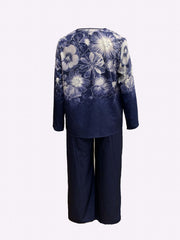 Women's Plus Floral Print Long Sleeve Top & Loose Pants Set