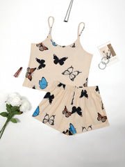 Butterfly Print Pajama Set Cami Top & Shorts Women's Loungewear