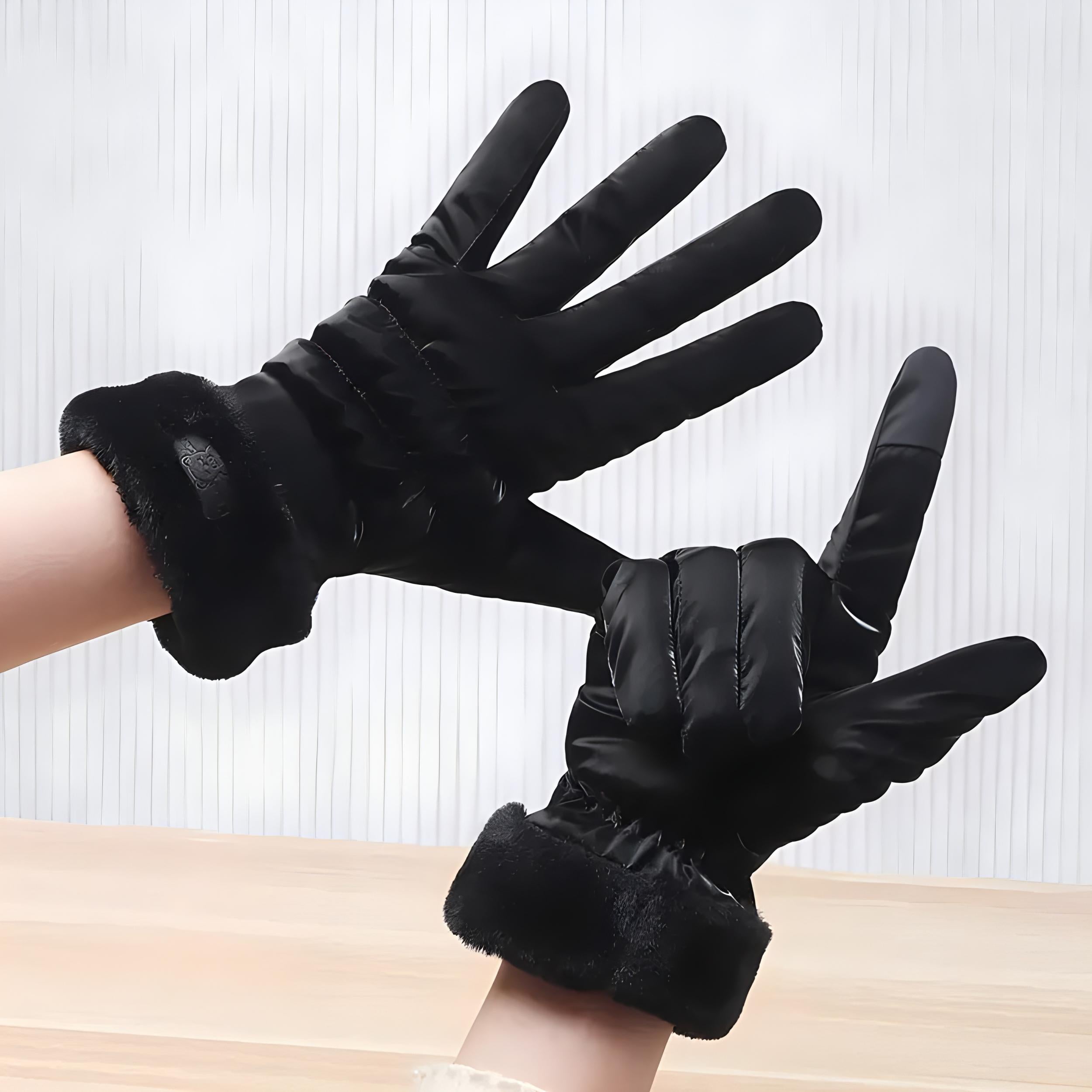 1pair Bear Label Warm Gloves