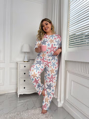 Starfish Print Tee & Pants Set Marine Graphic Pajamas