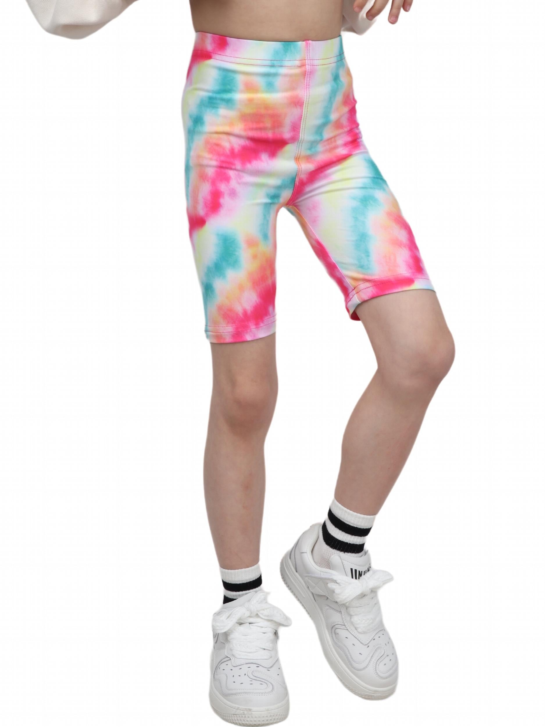 Girls Tie Dye Stretch Soft Leggings Elastic Waist Athletic Tight Slim Shorts