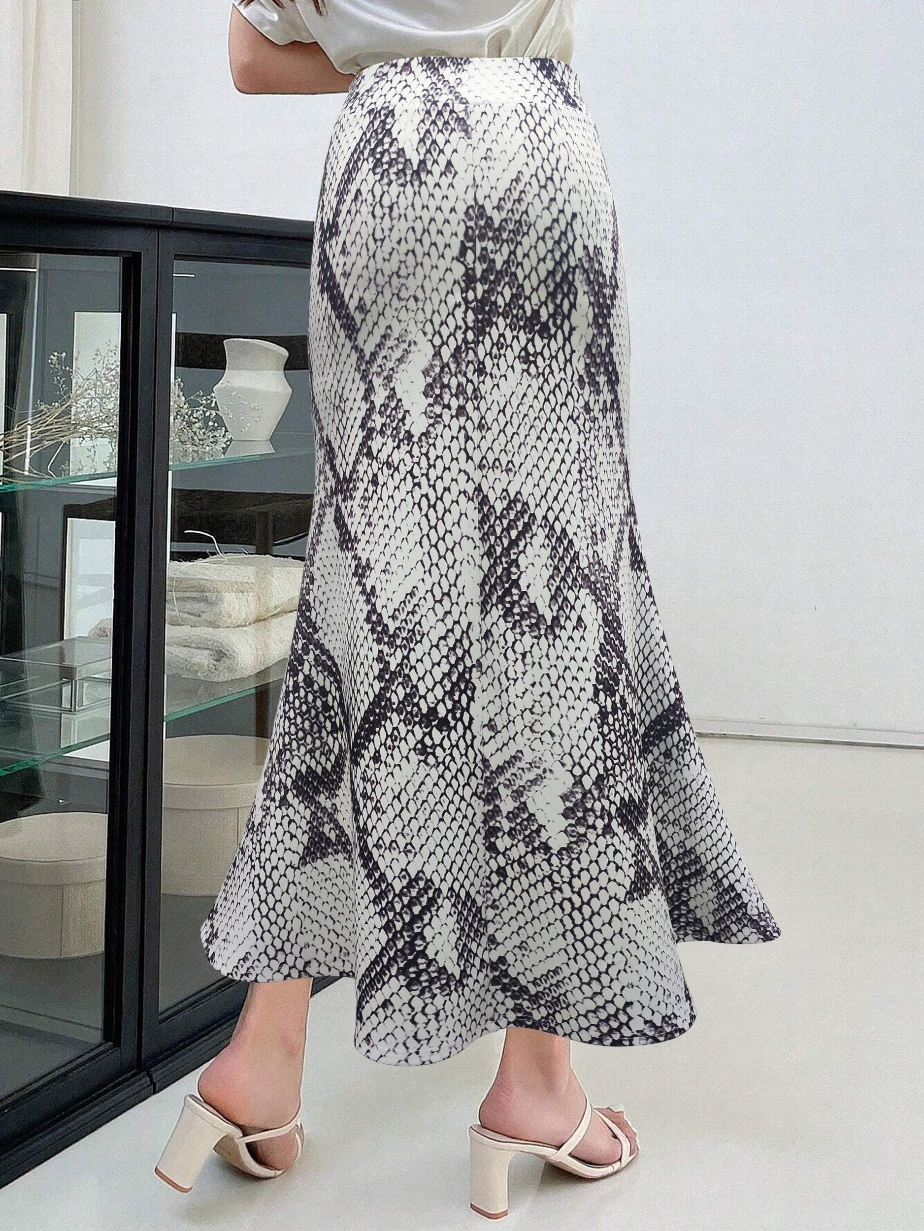 Women's Plus Snake Print High Rise Stretch Maxi Mermaid Skirt