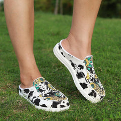 Dairy Cow Sunflower Pattern Flat Shoes Women's Casual Lightweight Walking Shoes