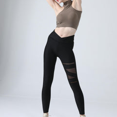 Mesh Contrast Yoga Leggings Workout Running Tight Pants Women