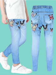 Butterfly Print Denim Leggings for Girls