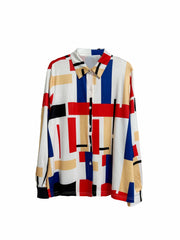 Geometric Print Button Up Blouse & Pants Set