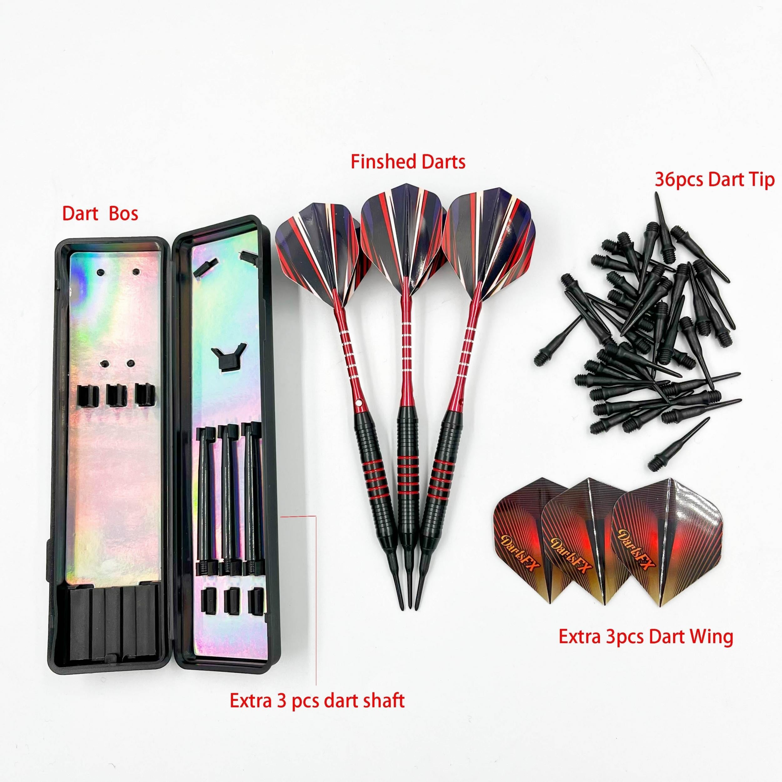 Soft Darts Set 18g Weight with 36 Extra Heads Tails Wings in Storage Box