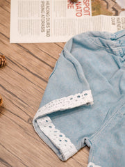 Girls' Denim Shorts With Lace Fringes And Flower Decor