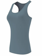 Solid Racerback Sports Tank Top Round Neck Sleeveless Running Top