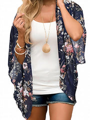 Women's Plus Floral Print Bat Sleeve Cover Up Cardigan