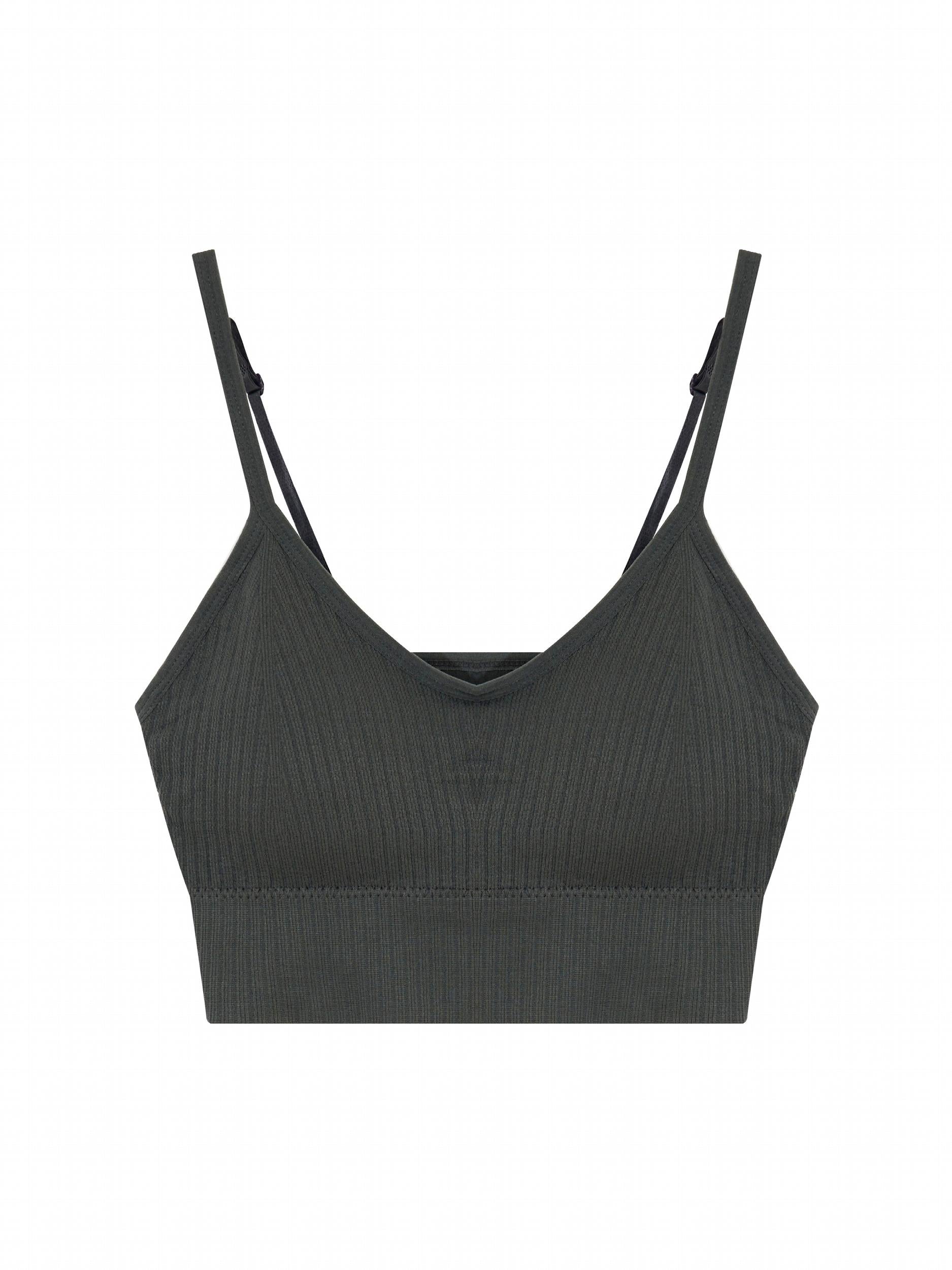 Ribbed Wireless Sports Bra Breathable Yoga Spaghetti Strap Bra