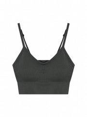 Ribbed Wireless Sports Bra Breathable Yoga Spaghetti Strap Bra