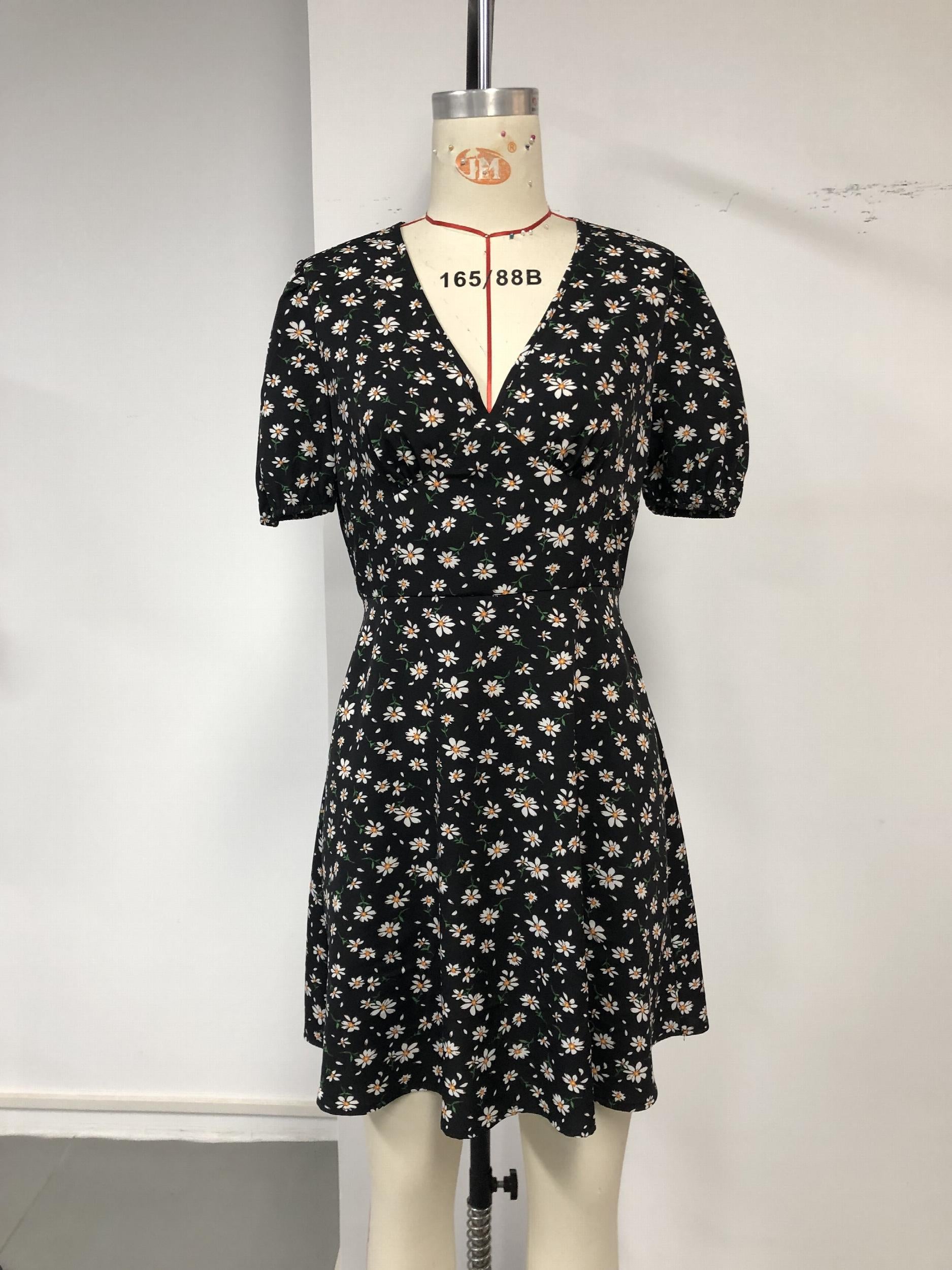 Floral Print V Neck Dress Short Sleeve Casual Spring Summer Women's Clothing