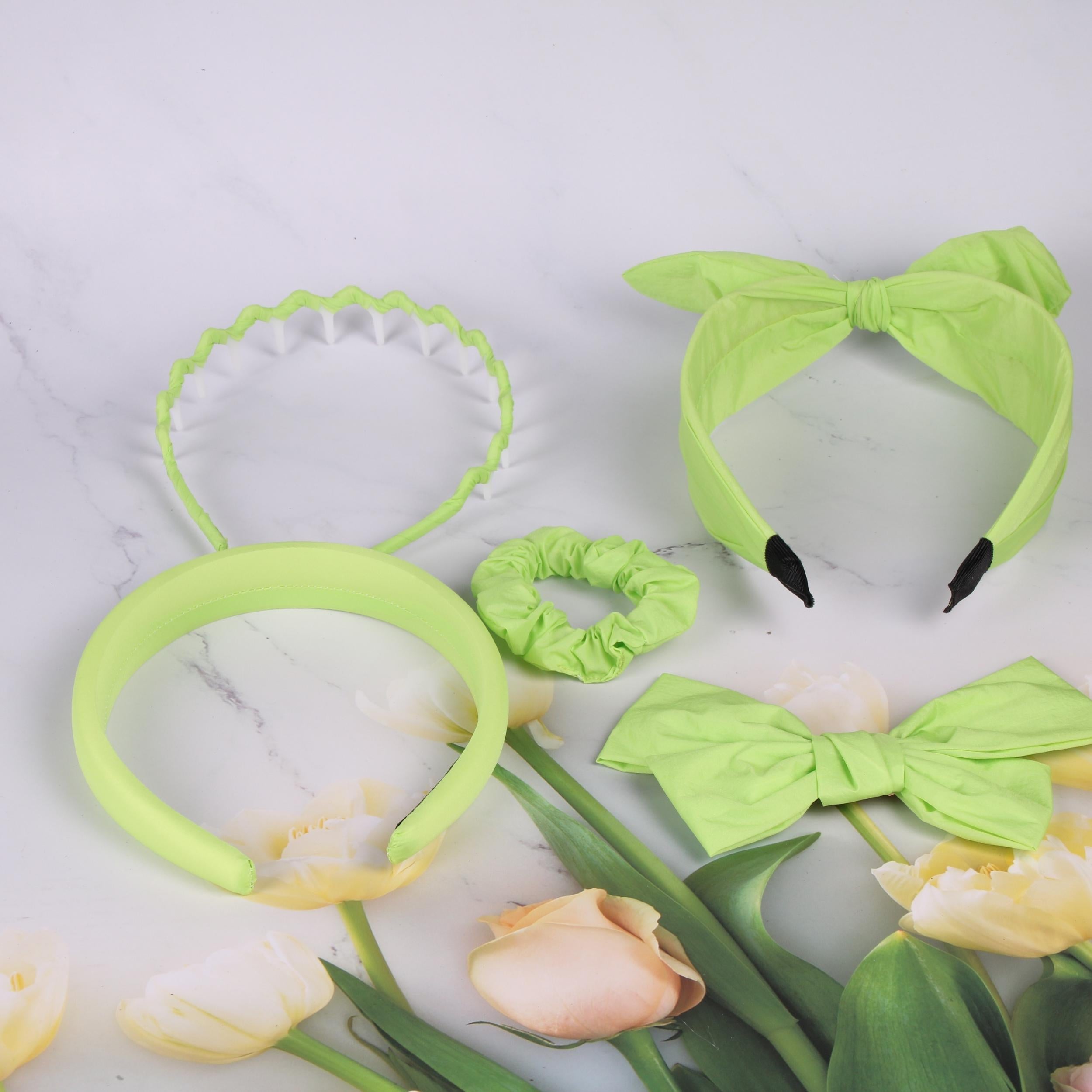 5-Piece Luminous Green Headband Hairclip Set for Girls