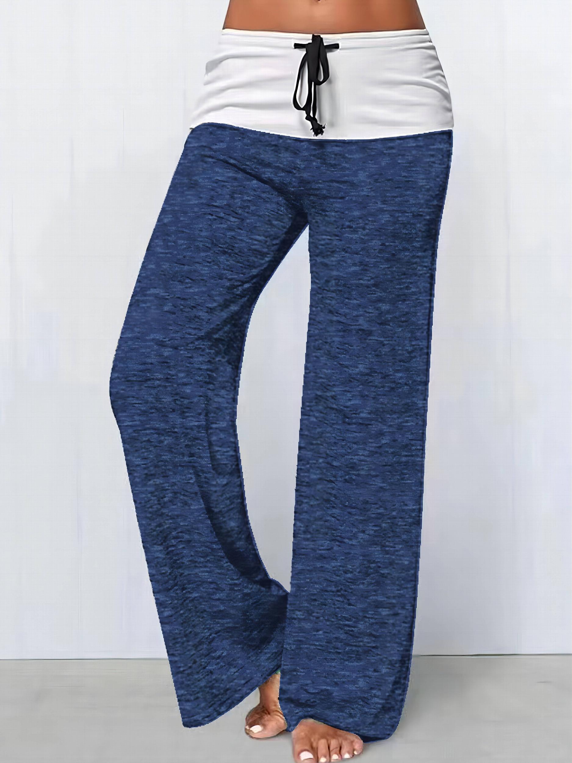 Block Drawstring Pants Long Length Wide Leg Pants Women's Clothing