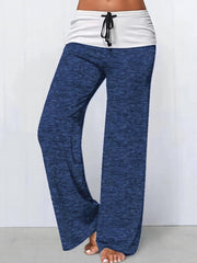 Block Drawstring Pants Long Length Wide Leg Pants Women's Clothing
