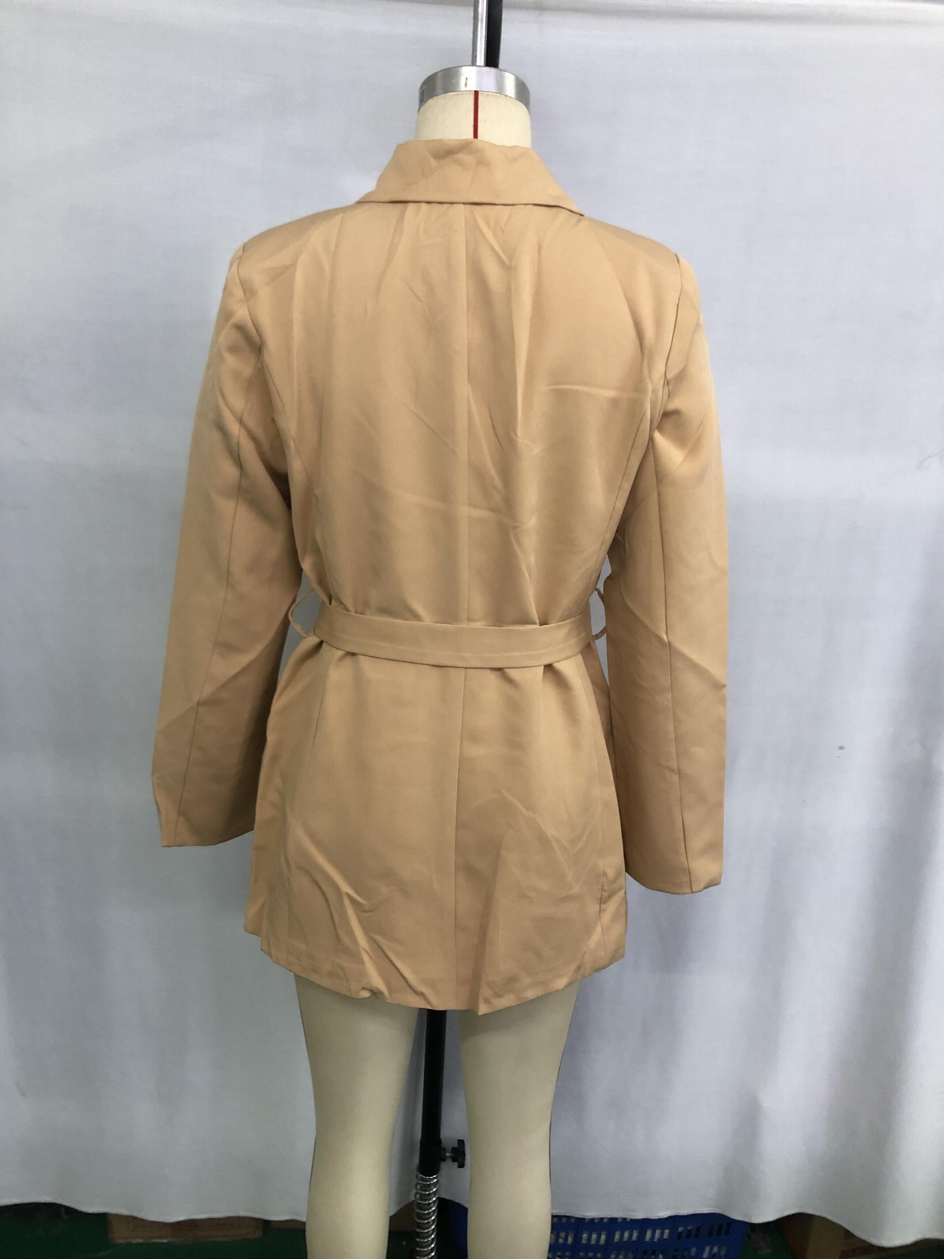 Lapel Neck Belted Double Breasted Blazer