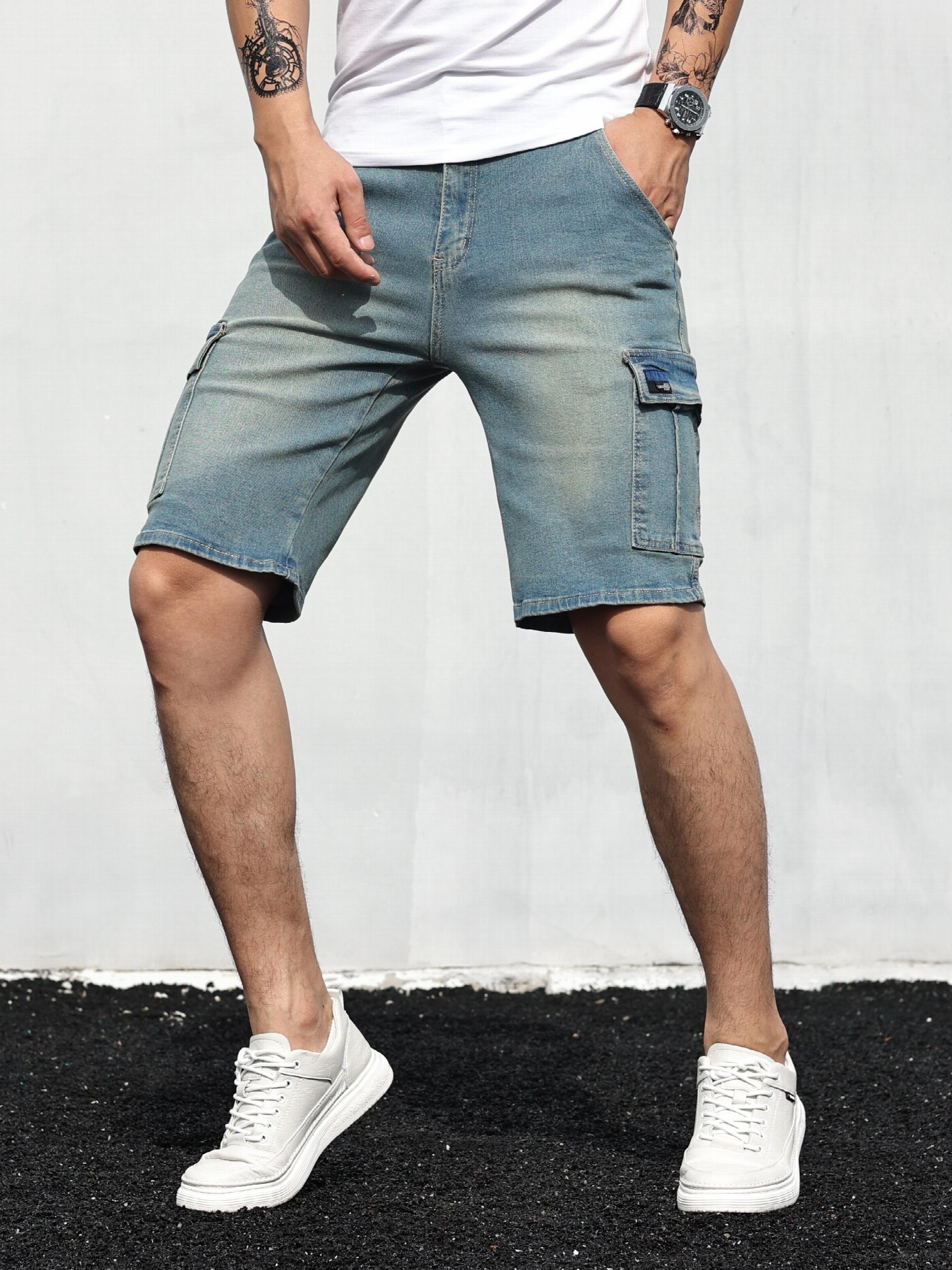 Men's Cargo Denim Shorts Stretch Waist Drawstring Outdoor