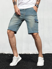 Men's Cargo Denim Shorts Stretch Waist Drawstring Outdoor