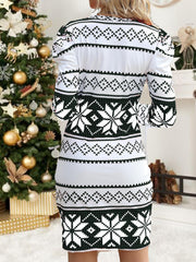 Geometric Pattern Lounge Dress Christmas Comfy Long Sleeve Home Dress